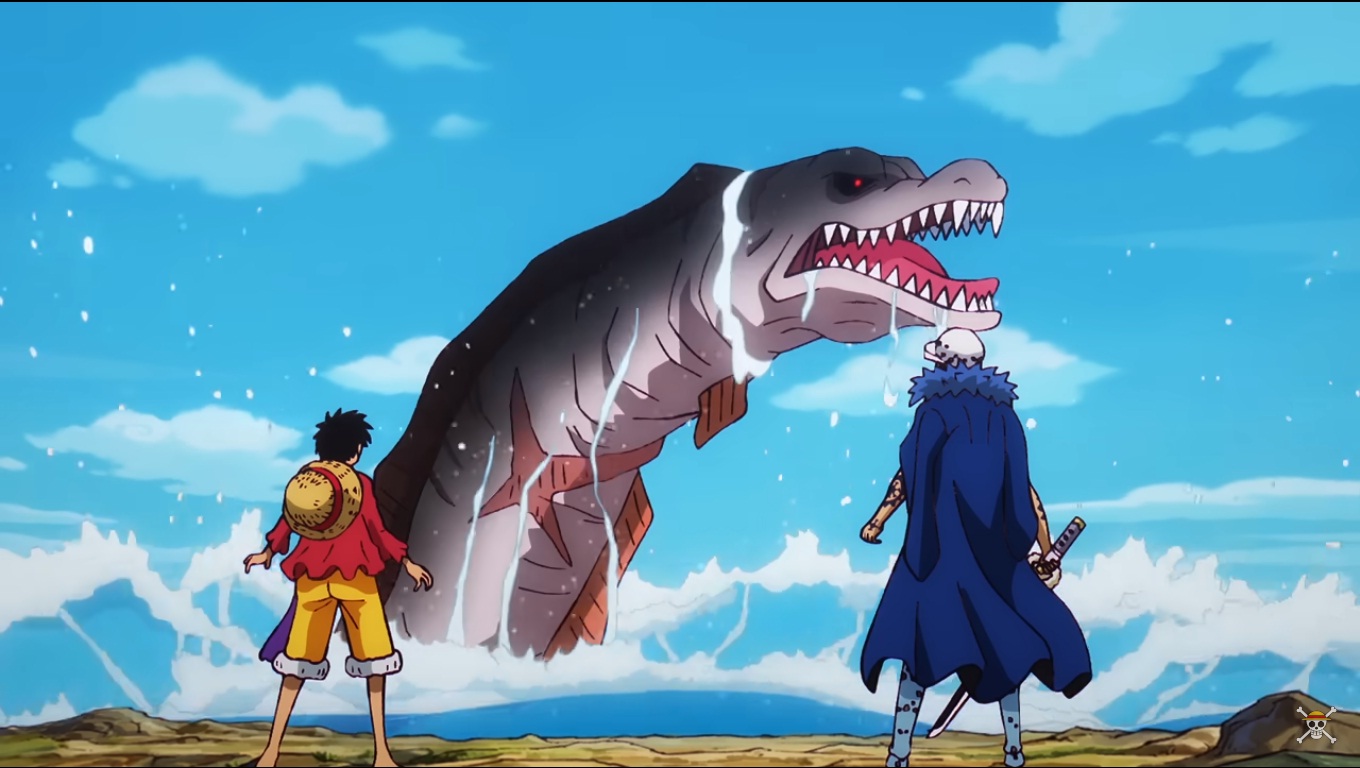 Momen kocak Luffy dan Law melawan sea king di anime One Piece episode pendek.