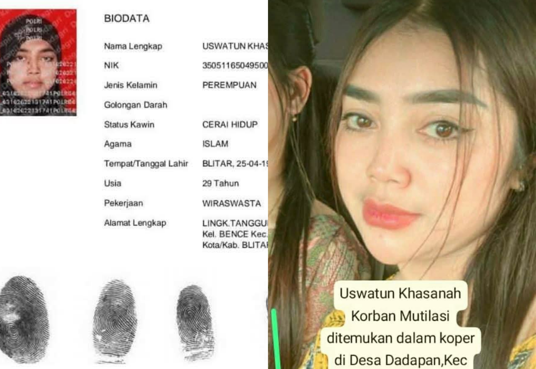 Foto dan identitas diduga mayat dalam koper korban mutilasi di Ngawi beredar luas di media sosial.