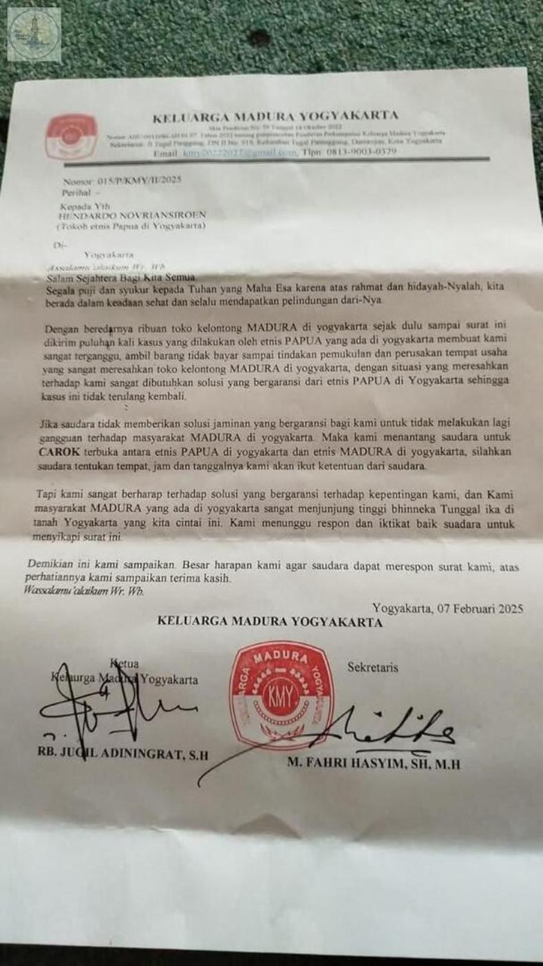 Isi surat terbuka Keluarga Madura di Yogyakarta untuk warga Papua viral di Twitter X.