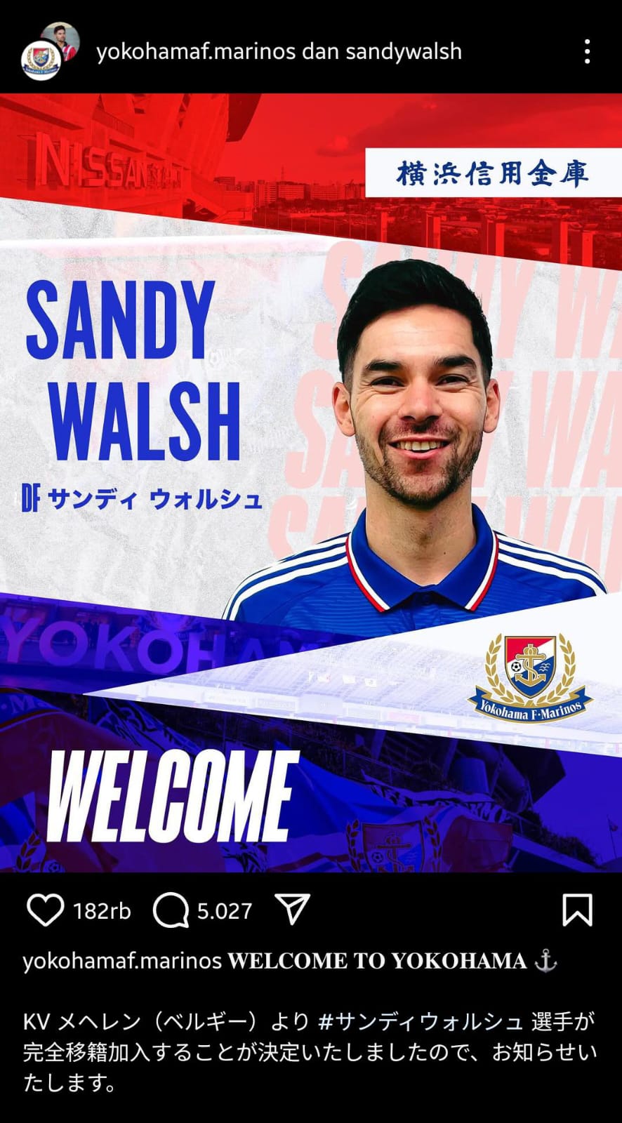 Sandy Walsh gabung Yokohama F Marinos