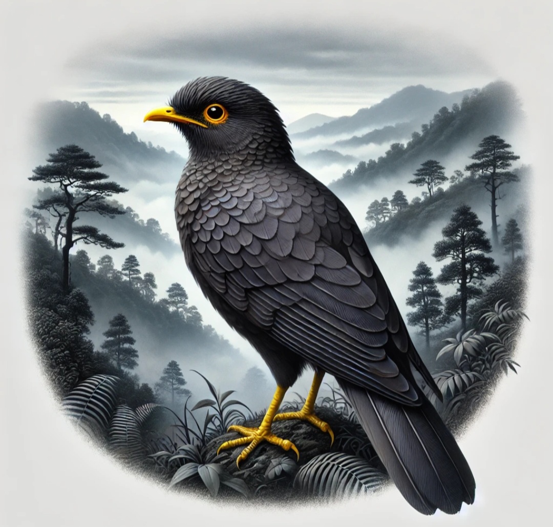 Ilustrasi Jalak Lawu, burung endemik di Gunung Lawu.