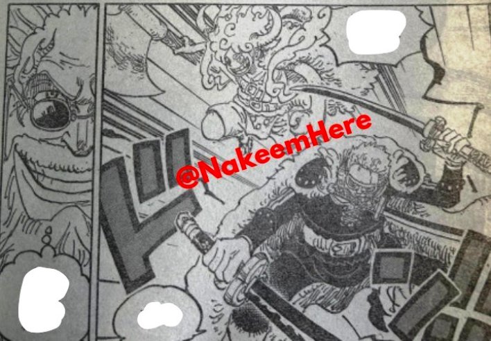 Zoro menangkis serangan kapak Gaban dalam cerita baca komik One Piece 1140 RAW.
