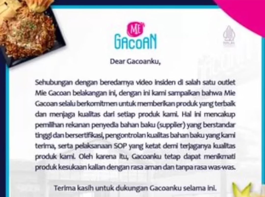 Klarifikasi Mie Gacoan soal viral video belatung Januari 2024 lalu.