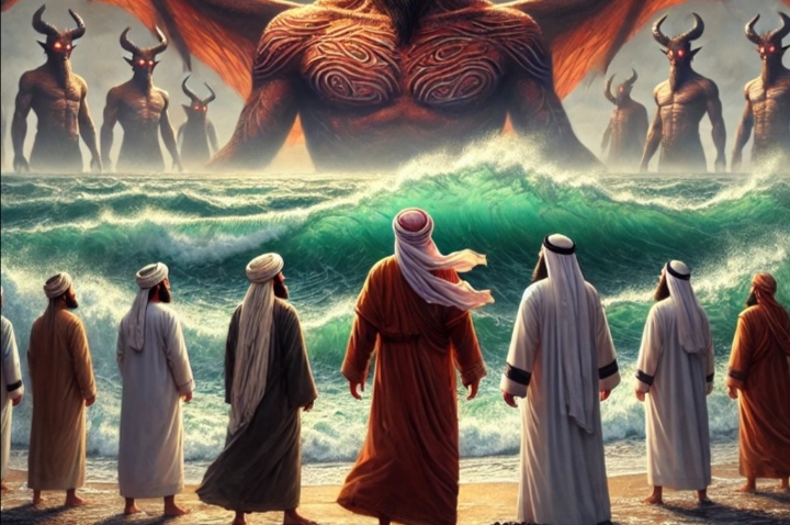 Ilustrasi cerita Ramadan tentang kisah Nabi Sulaiman memerintahkan jin ifrit menyelam ke dasar laut.