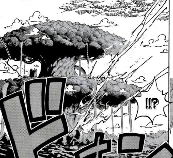 Petir menyambar setelah Loki mengayunkan palu Ragnir di baca manga One Piece 1142 RAW.