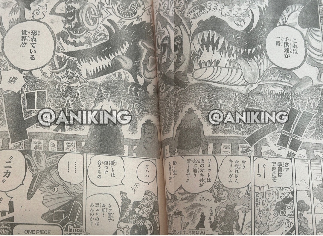Monster mengepung Sekolah Walrus dalam cerita baca manga One Piece 1142 RAW.