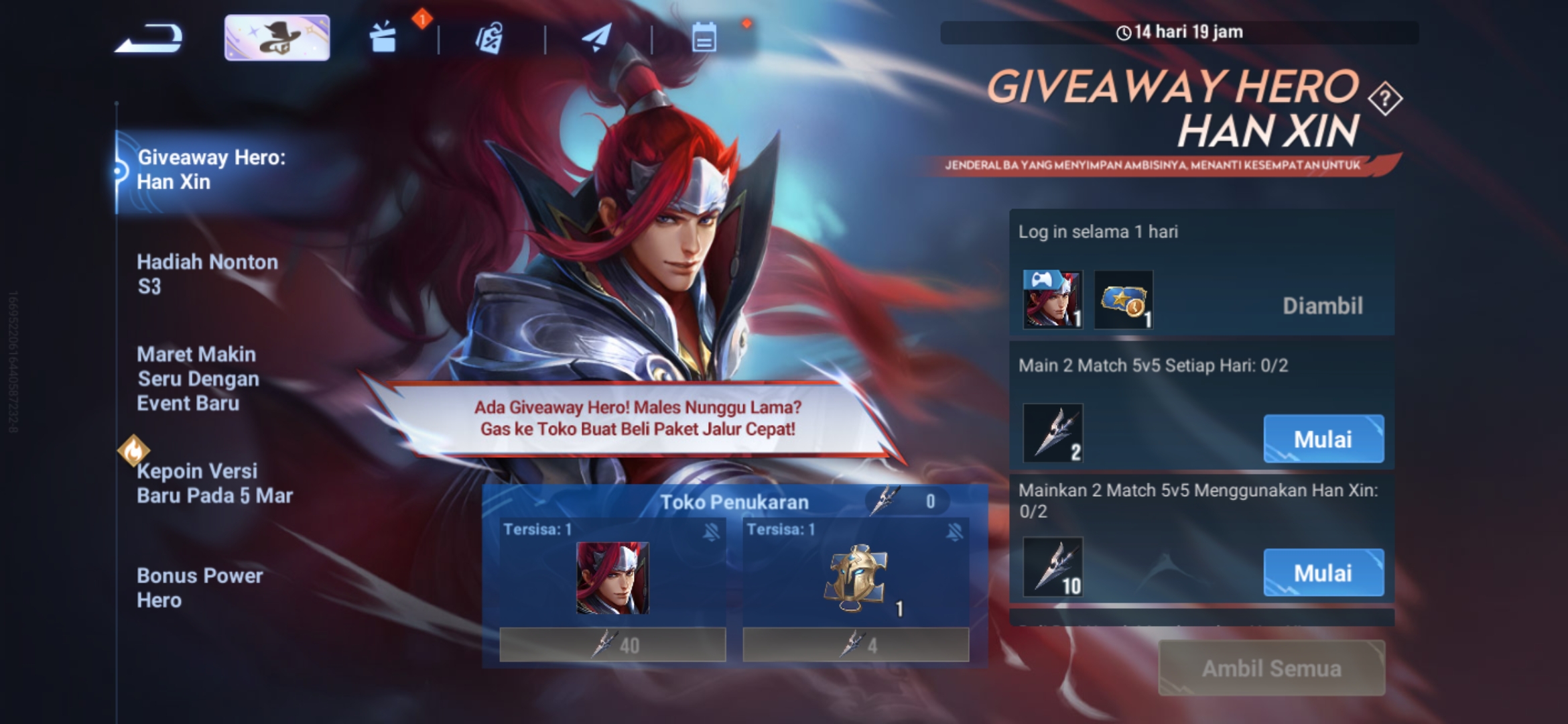 Honor Of Kings (HOK) Adakan Give Away Hero Han Xin