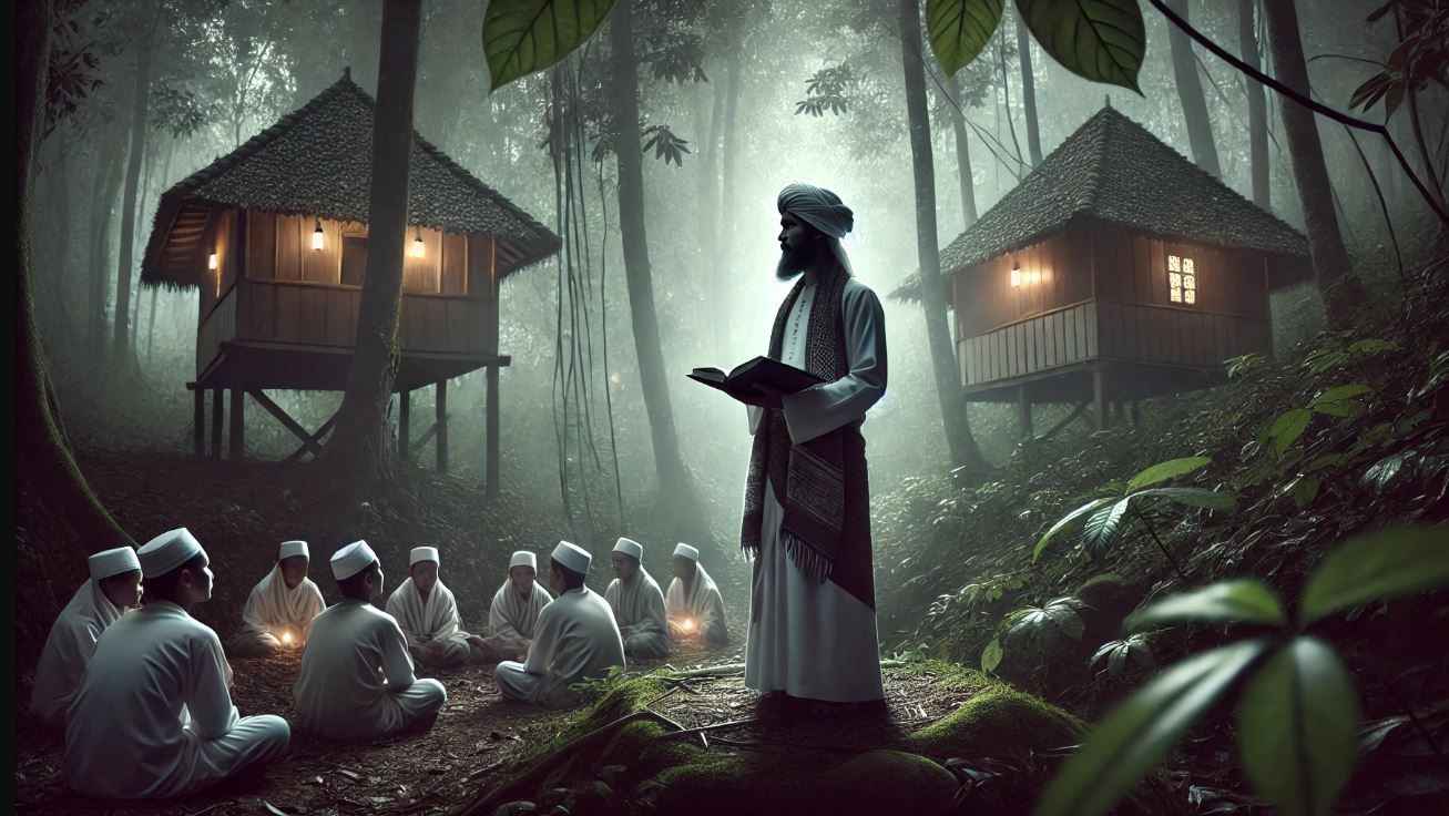 Ilustrasi cerita Ramadan Kiai Asyari mendirikan pesantren di hutan angker.