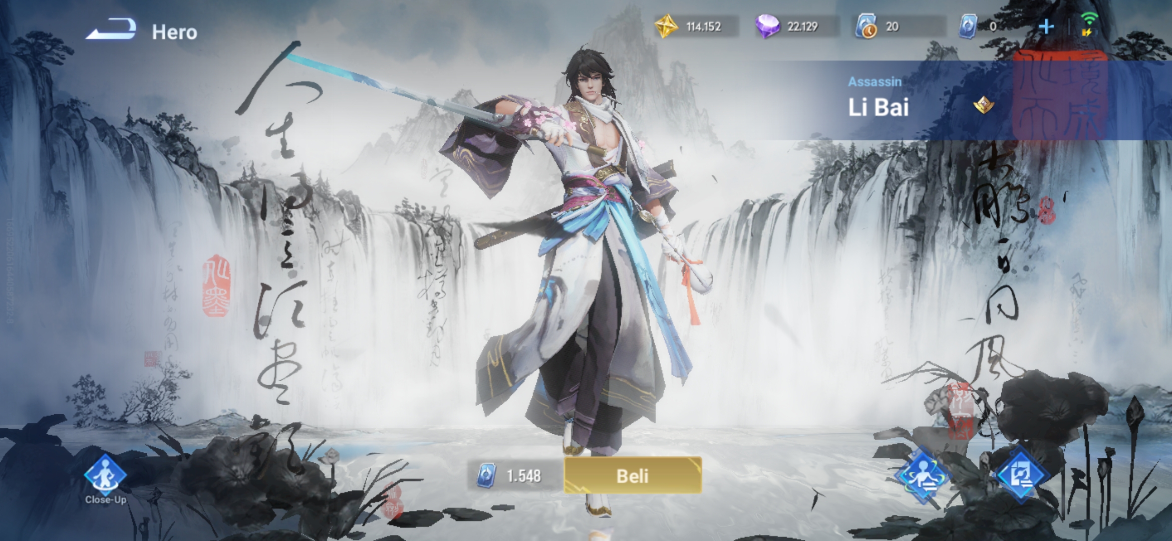 Detail skin limited Li Bai Sword and Song di Honor Of Kings (HOK)