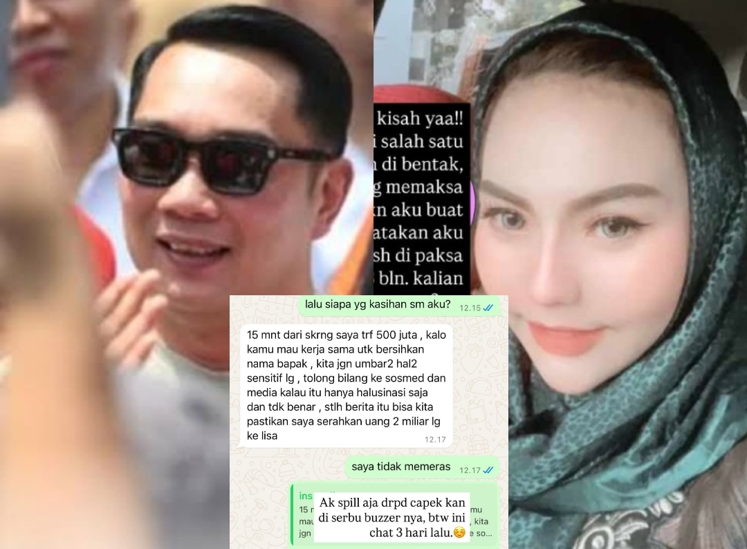 Lisa Mariana menunjukan tangkapan layar chat yang ia sebut dari Ridwan Kamil untuk menutup isu selingkuh dengan uang damai Rp 2,5 miliar.