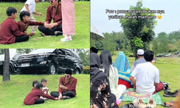 Seorang suami viral karena main Uno saat ziarah Lebaran, bikin netizen terhibur sekaligus salut karena berhasil bikin bocil anteng di makam.