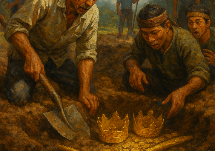 Ilustrasi penemuan harta karun di tanah Jawa.