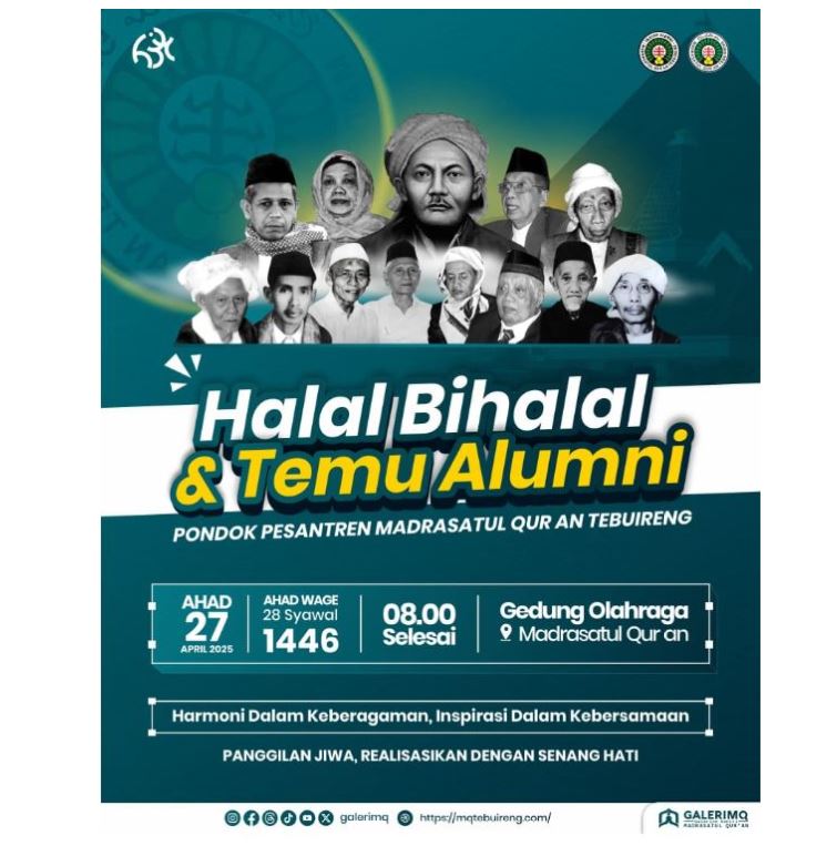 Halal Bihalal & Temu Alumni Ponpes Madrasatul Quran Tebuireng Jombang akan digelar pada Ahad, 27 April 2025.