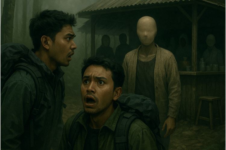 Cerita misteri wajah rata di warung gaib Gunung Lawu.