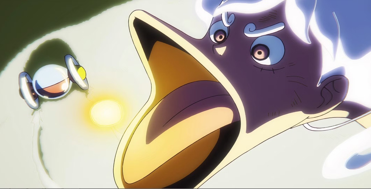 Luffy mengubah mulutnya seperti Donal Bebek lawan Kizaru di anime One Piece 1127.