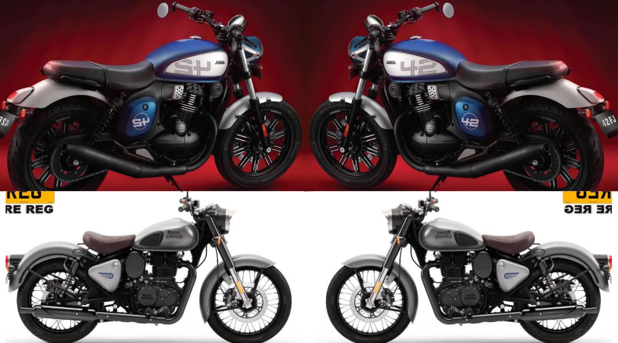 Top speed realistis antara Royal Enfied Classic 350 (foto bawah) dengan Jawa 42 (atas).