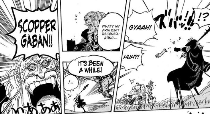 Gaban memotong tangan Sommers dengan tebasan cepat di baca komik One Piece 1148.