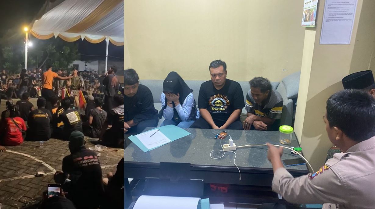 Penari jathil mendapat perlakuan tidak senonoh dari penonton saat tampil di Desa/Kec. Sawoo, Ponorogo.