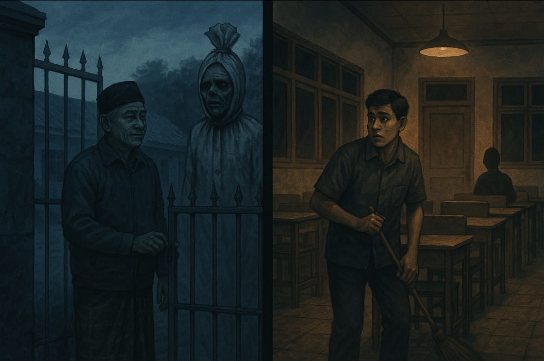 Cerita misteri penunggu gerbang sekolah.