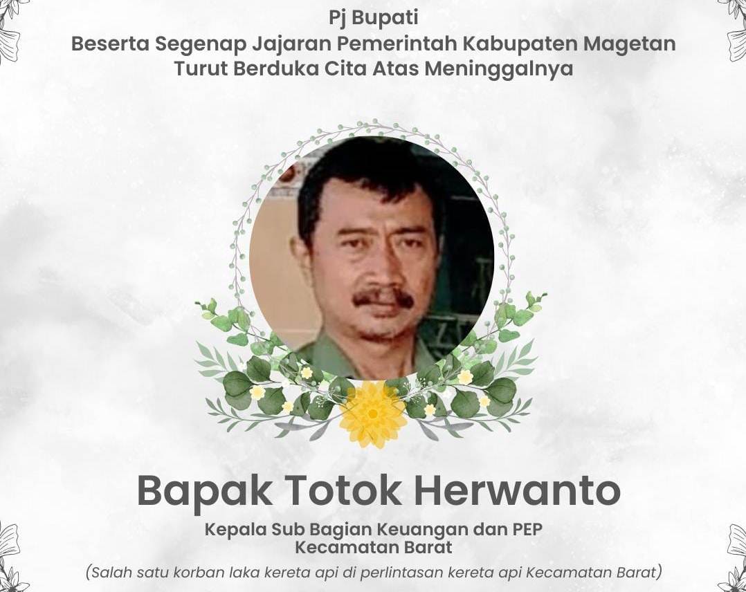 Totok Herwanto, Kepala Subbag Keuangan dan PEP Kec. Barat meninggal dalam kecelakaan kereta Magetan.