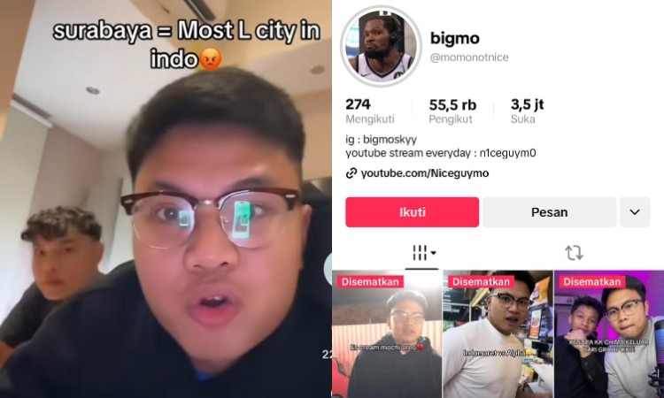 Bigmo, YouTuber ceplas-ceplos yang viral usai sebut Surabaya "kota L banget", kini jadi sorotan netizen dan media sosial 2025.