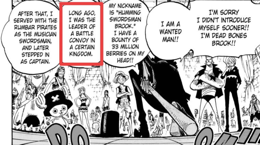 Perkenalan Brook One Piece sebagai  mantan pengawal sebuah kerajaan.
