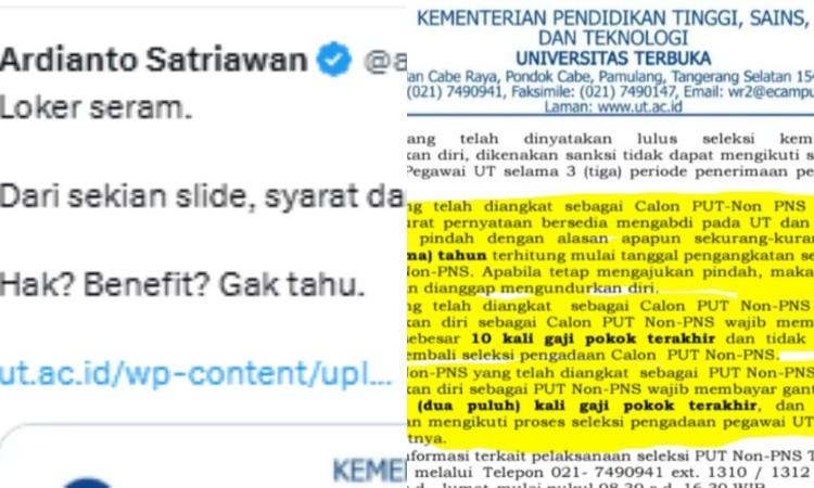 Lowongan kerja Universitas Terbuka viral karena isinya penuh sanksi, tapi minim informasi soal hak dan benefit pegawai.