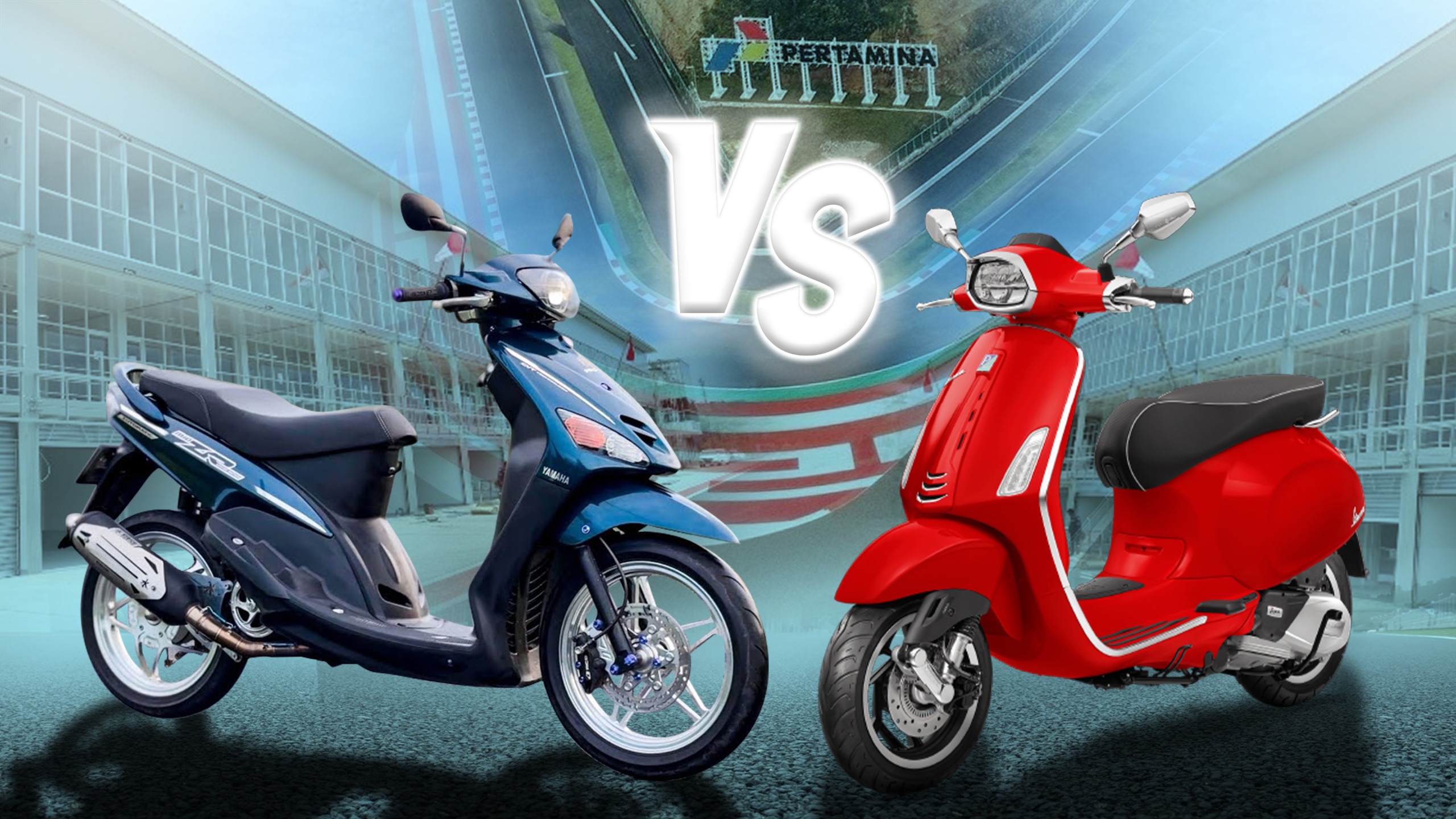 Ilustrasi perbandingan Vespa matic dan motor matic biasa.