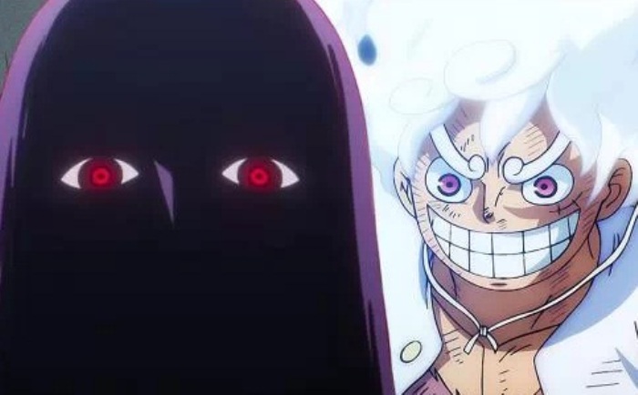Ilustrasi bocoran cerita One Piece 1151, Gear 5 Luffy melawan Imu.