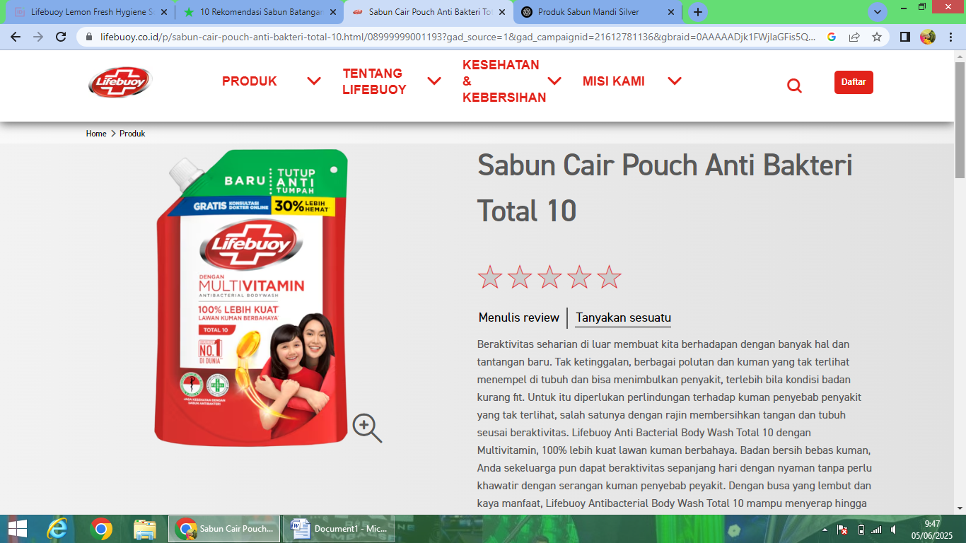 Sabun mandi dari Lifebuoy yang mengandung bahan kimia Silver Oxide.