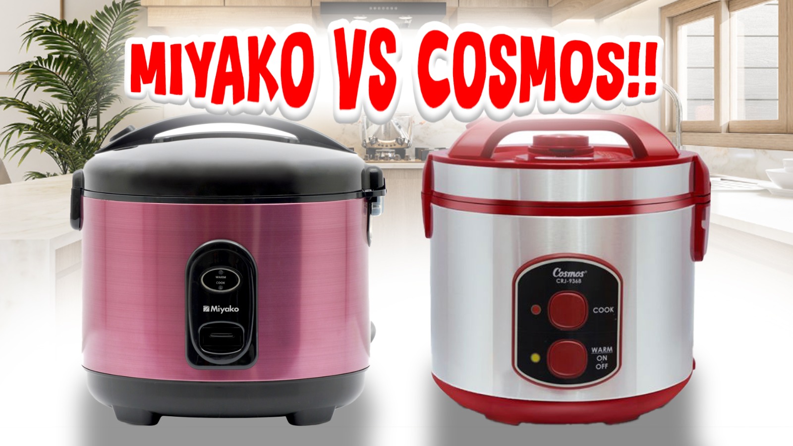 Ilustrasi perbandingan rice cooker Miyako dan Cosmos.