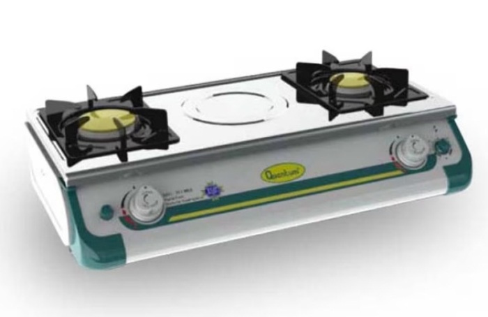 Ilustrasi kompor gas stainless steel 2 tungku terbaik salah satunya Quantum.