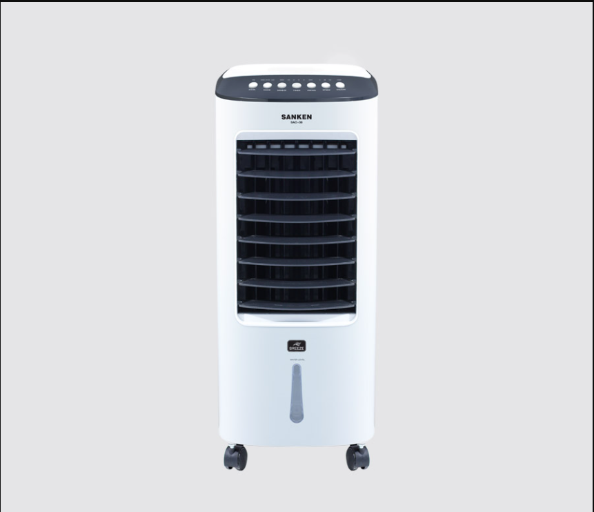 Air Cooler Sanken SAC-38 punya kapasitas 6 liter dan daya 69 watt, cocok buat kamar tidur atau ruang kerja.