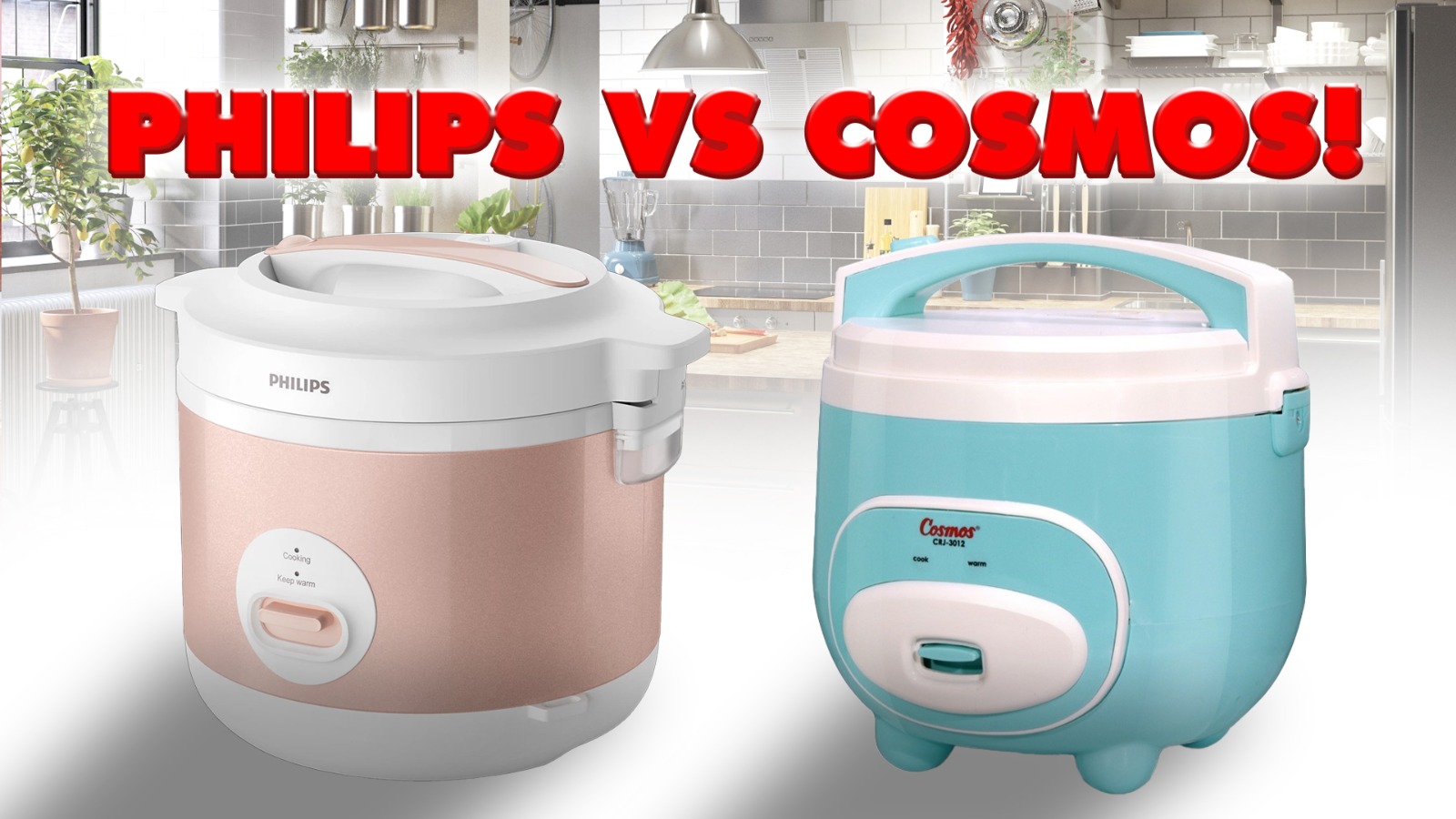 Ilustrasi perbandingan rice cooker Philips dan Cosmos.