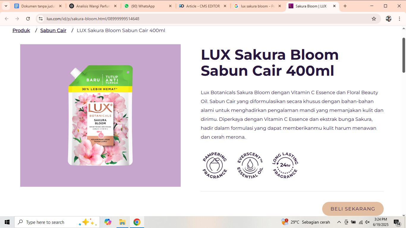 Rekomendasi sabun mandi dengan ekstrak bunga sakura.