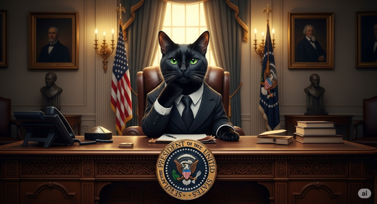 Kalau kucing jadi presiden, hidup mungkin lebih chill dan penuh tidur siang. Meow for presiden?