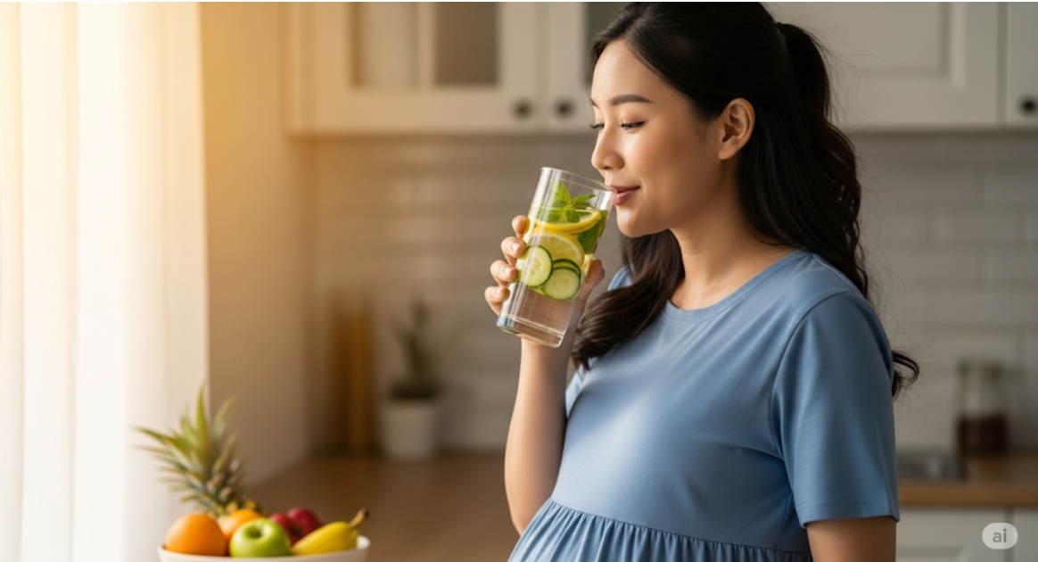 Biar si kecil tumbuh sehat, bumilnya minum yang penuh manfaat.