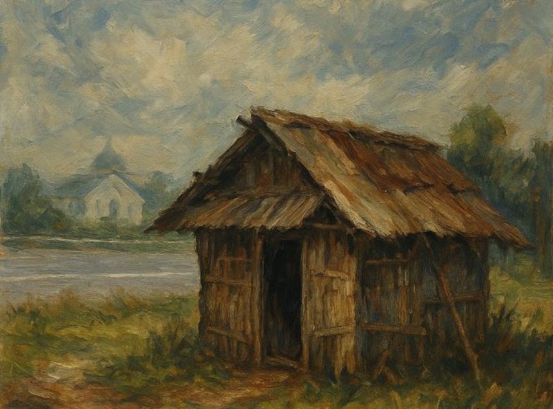 Ilustrasi cerpen Gubuk Reyot di Seberang Jalan Menuju Surga.