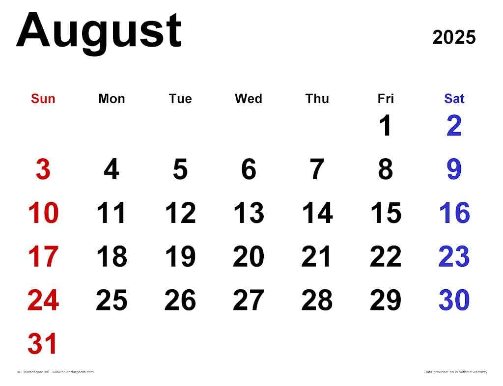 Kalender Agustus 2025