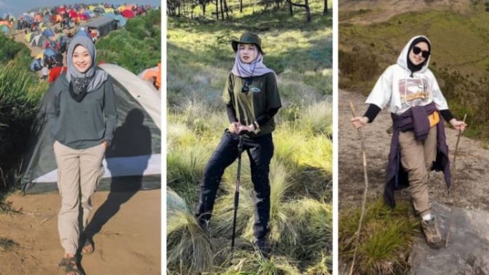Ilustrasi outfit cewek naik gunung yang keren tapi fungsional.