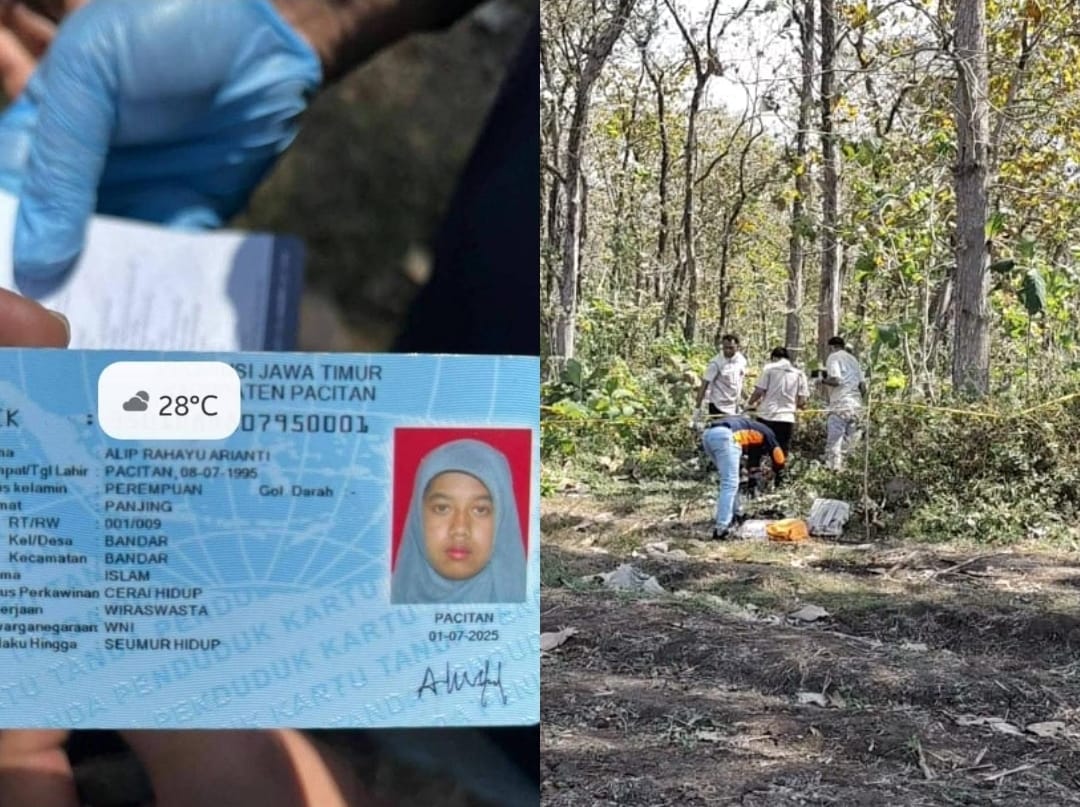 Temuan jasad perempuan tanpa busana di hutan Sampung, Ponorogo, belakangan identitas diketahui bernama Alip Rahayu Arianti asal Pacitan.