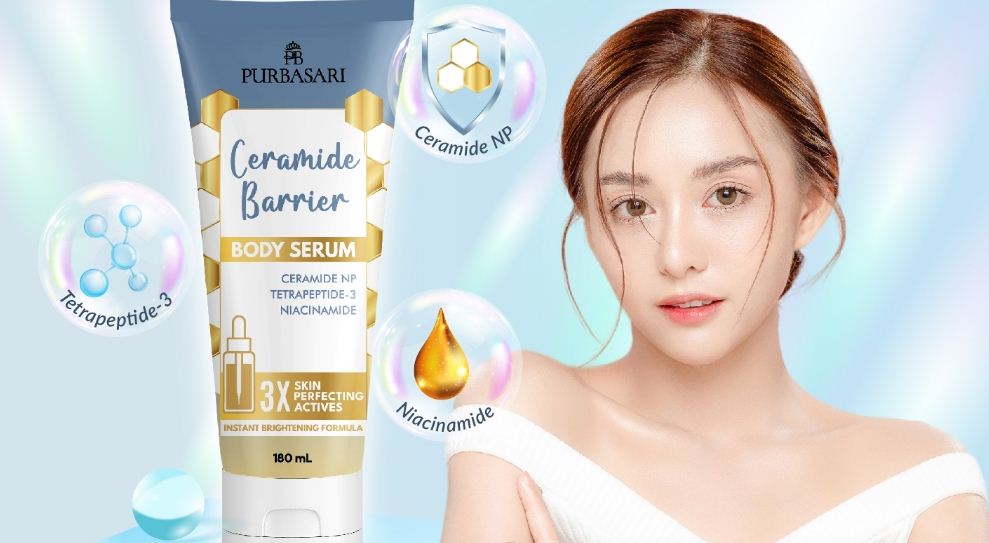 Ilustrasi Purbasari body serum untuk perawatan kulit.