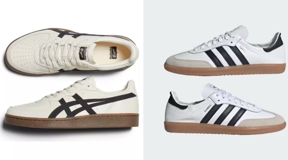 Ilustrasi Onitsuka Tiger dan Adidas Samba sneakers legendaris.