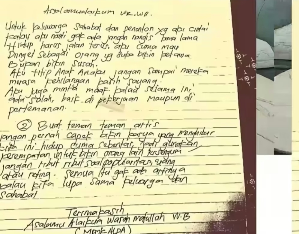 Surat wasiat Mbok Alpa viral.