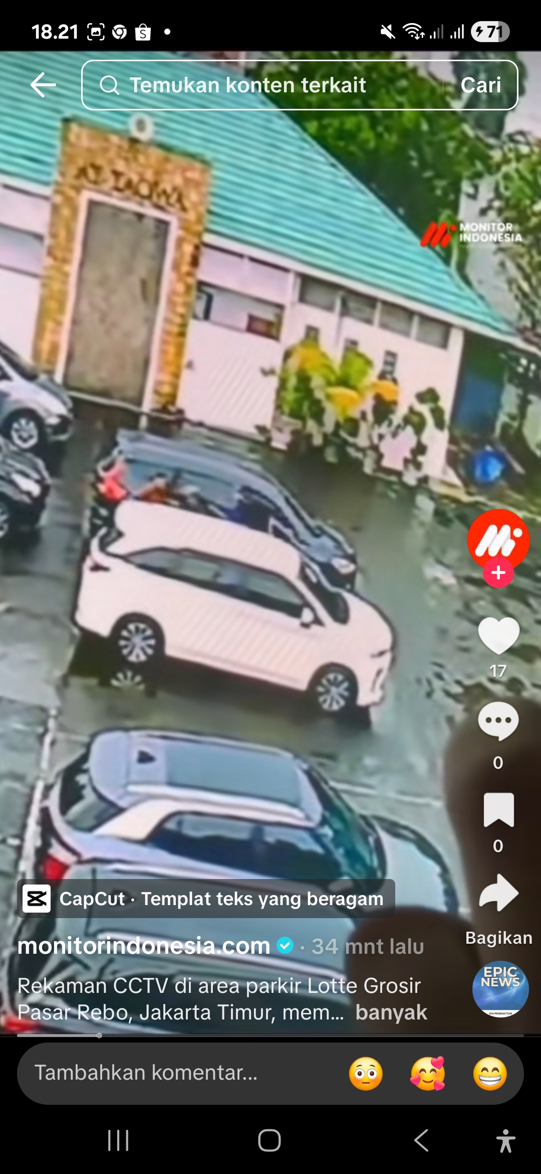Rekaman CCTV detik-detik penculikan terhadap Kepala Cabang BRI Cempaka Putih  Mohamad Ilham Pradipta di sebuah parkiran, sebelum ditemukan jadi korban pembunuhan.