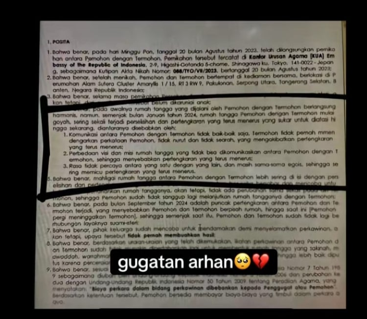 diduga isi gugatan cerai pratama arhan.