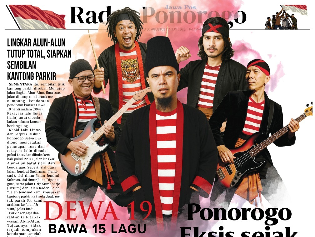 Konser Dewa 19 di Alun-alun Ponorogo mulai pukul 20.45 Sabtu malam, 30 Agustus 2025.