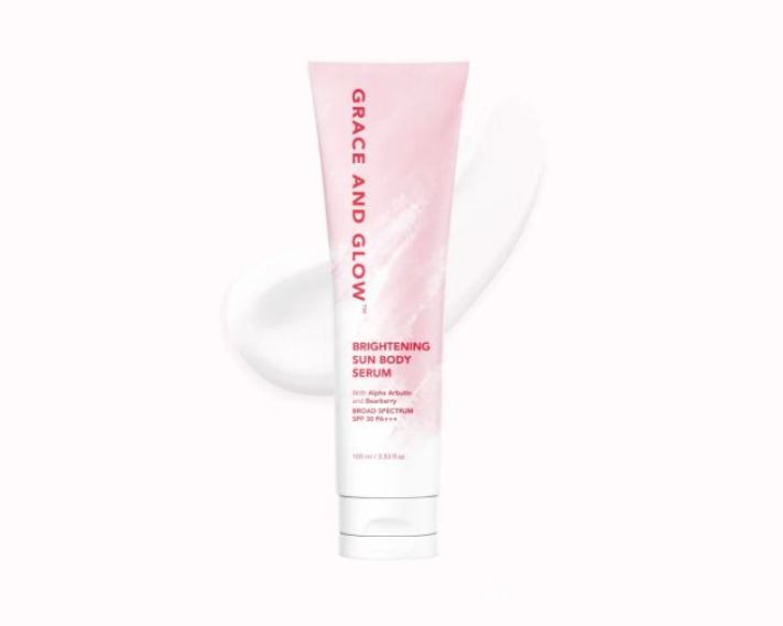 Grace and Glow Brightening Sun Body Serum plus sunscreen yang praktis.