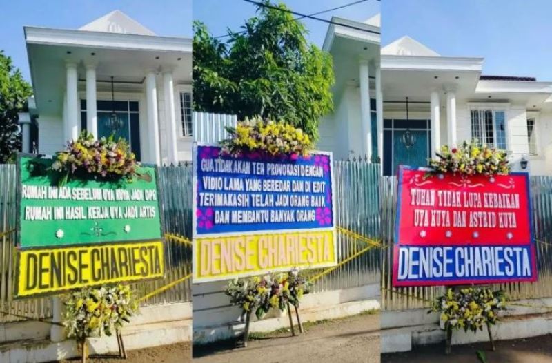 Denise Chariesta mengirimkan karangan bungan kepada Uya Kuya sebagai bentuk dukungan di saat Si Uya jadi bulan-bulanan netizen dan massa.