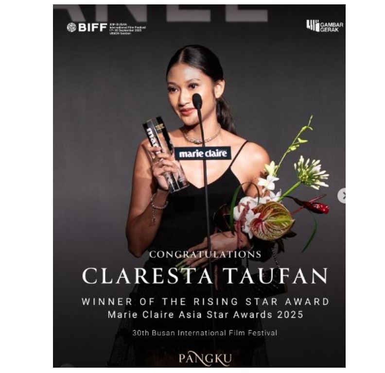 Claresta Taufan harumkan nama Indonesia dengan meraih Rising Star Award di Busan International Film Festival 2025.